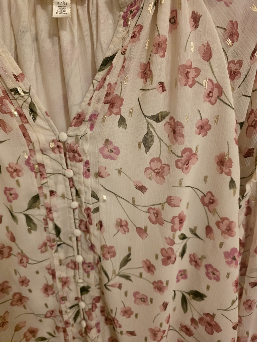 Floral Pink Cream Peasant Blouse - Picture 4 of 5